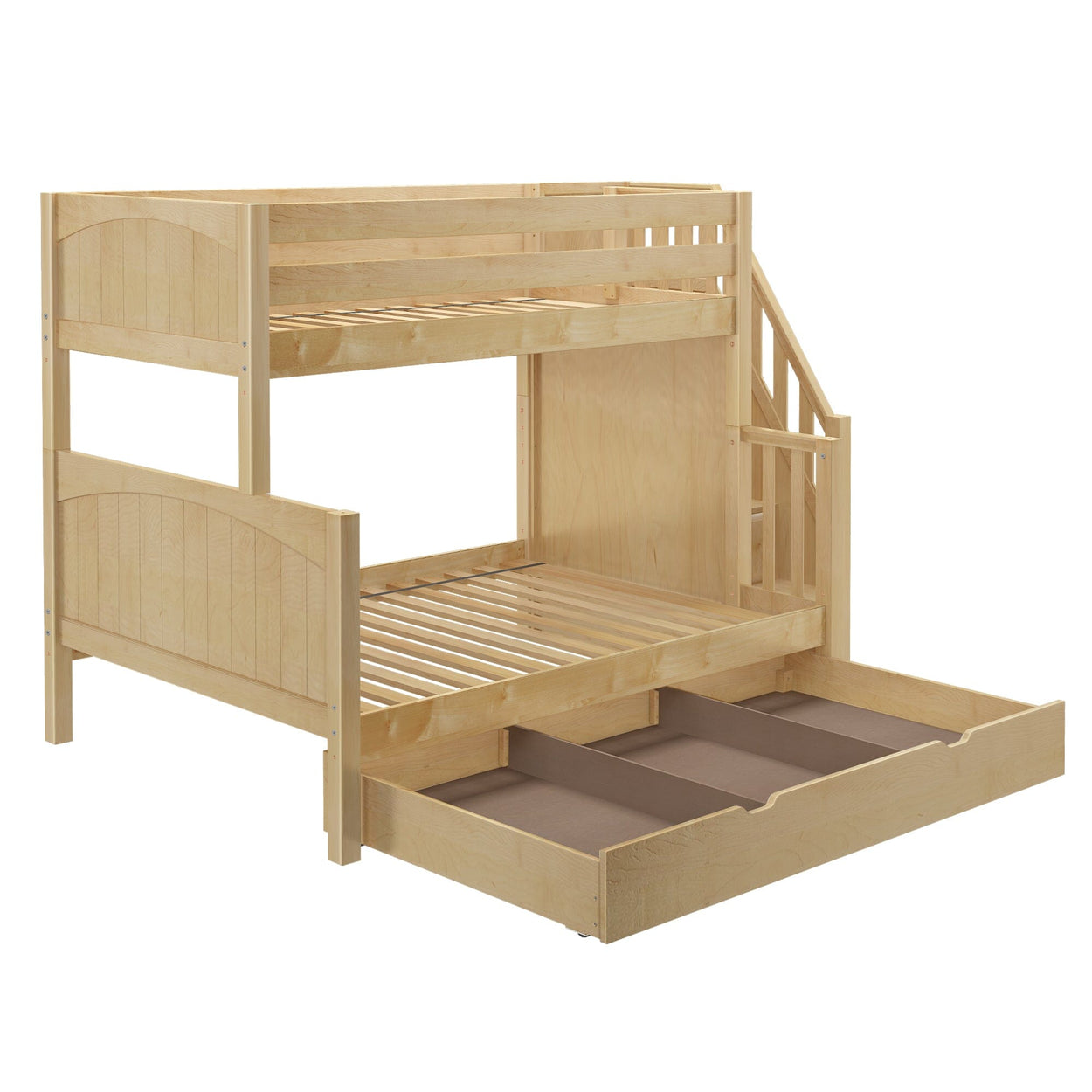 SUMO TD NP : Staggered Bunk Beds Medium Twin over Full Bunk Bed with Stairs and Trundle Drawer, Panel, Natural