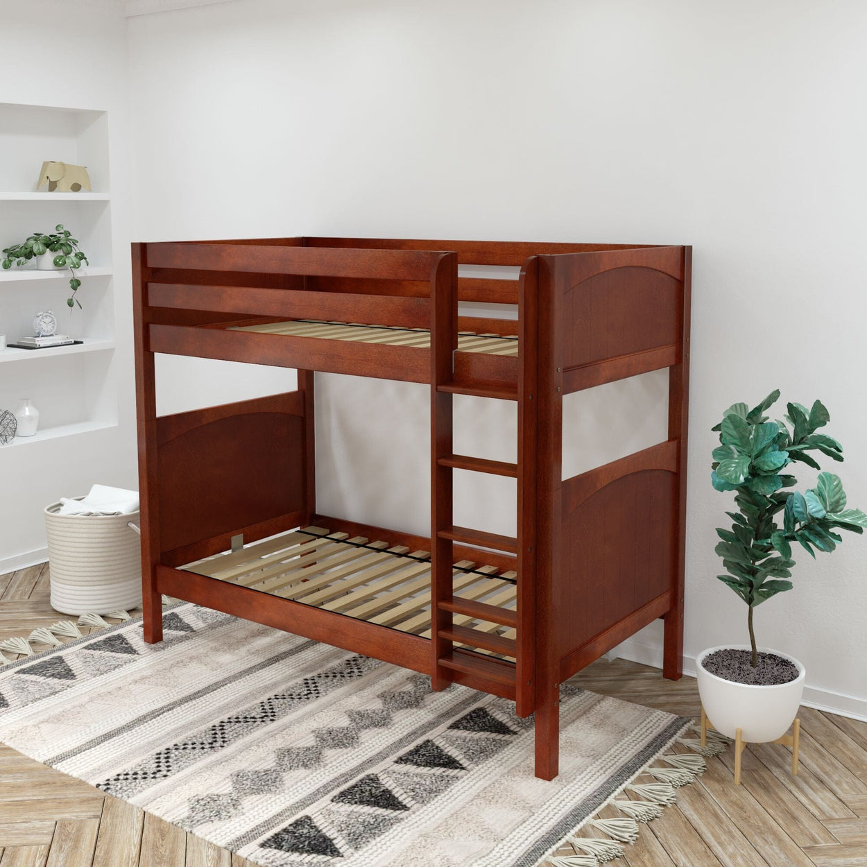 TALL XL CP : Classic Bunk Beds Twin XL High Bunk Bed with Straight Ladder on Front, Panel, Chestnut