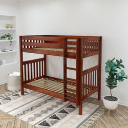 TALL XL CS : Classic Bunk Beds Twin XL High Bunk Bed with Straight Ladder on Front, Slat, Chestnut