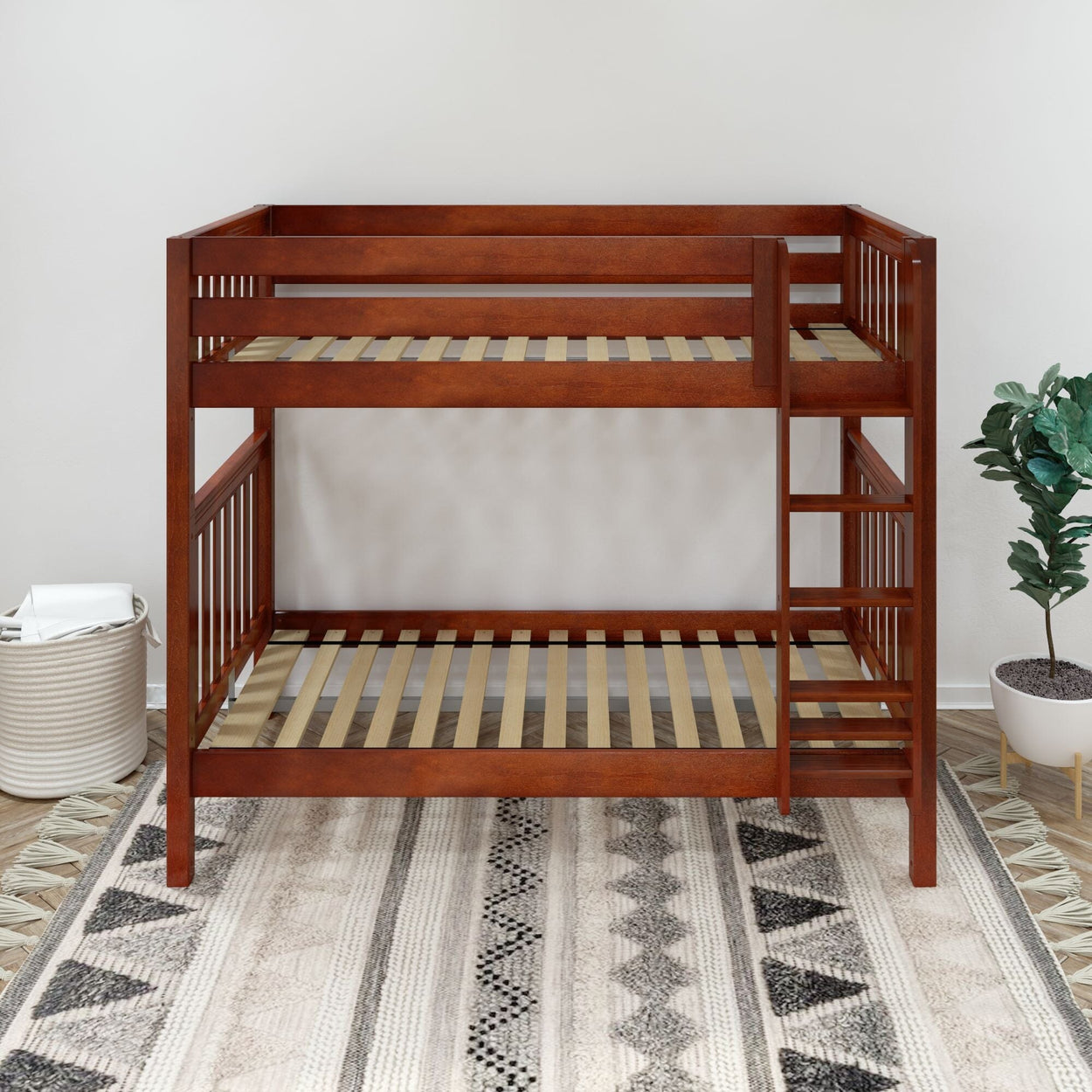 TALL XL CS : Classic Bunk Beds Twin XL High Bunk Bed with Straight Ladder on Front, Slat, Chestnut