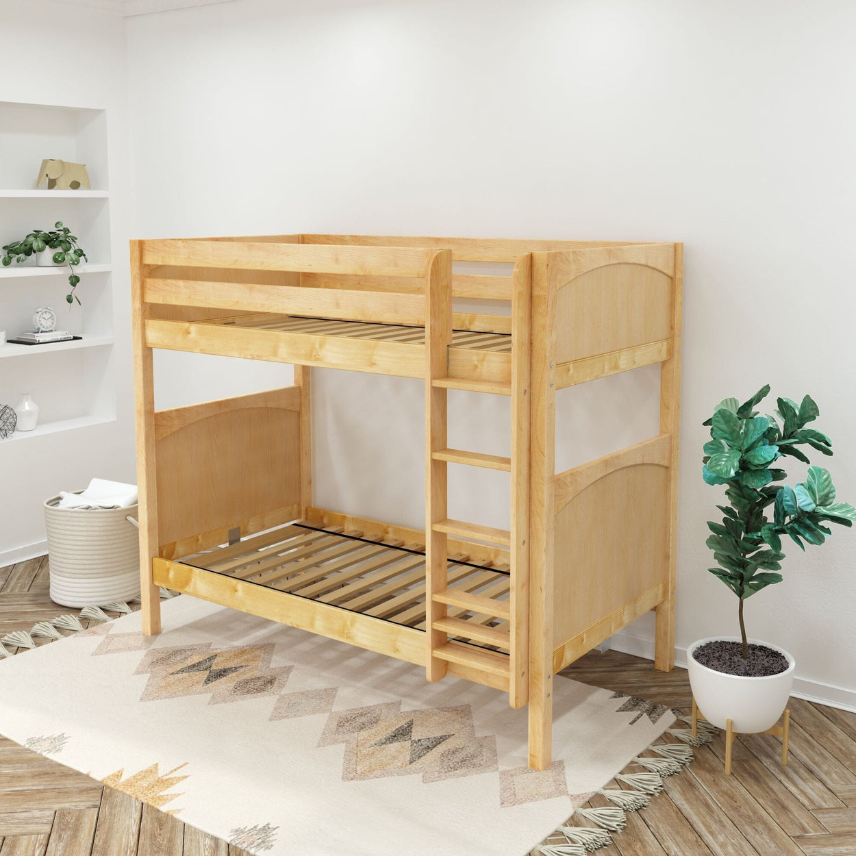 TALL XL NP : Classic Bunk Beds Twin XL High Bunk Bed with Straight Ladder on Front, Panel, Natural