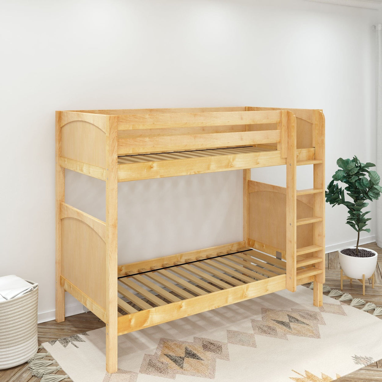 TALL XL NP : Classic Bunk Beds Twin XL High Bunk Bed with Straight Ladder on Front, Panel, Natural