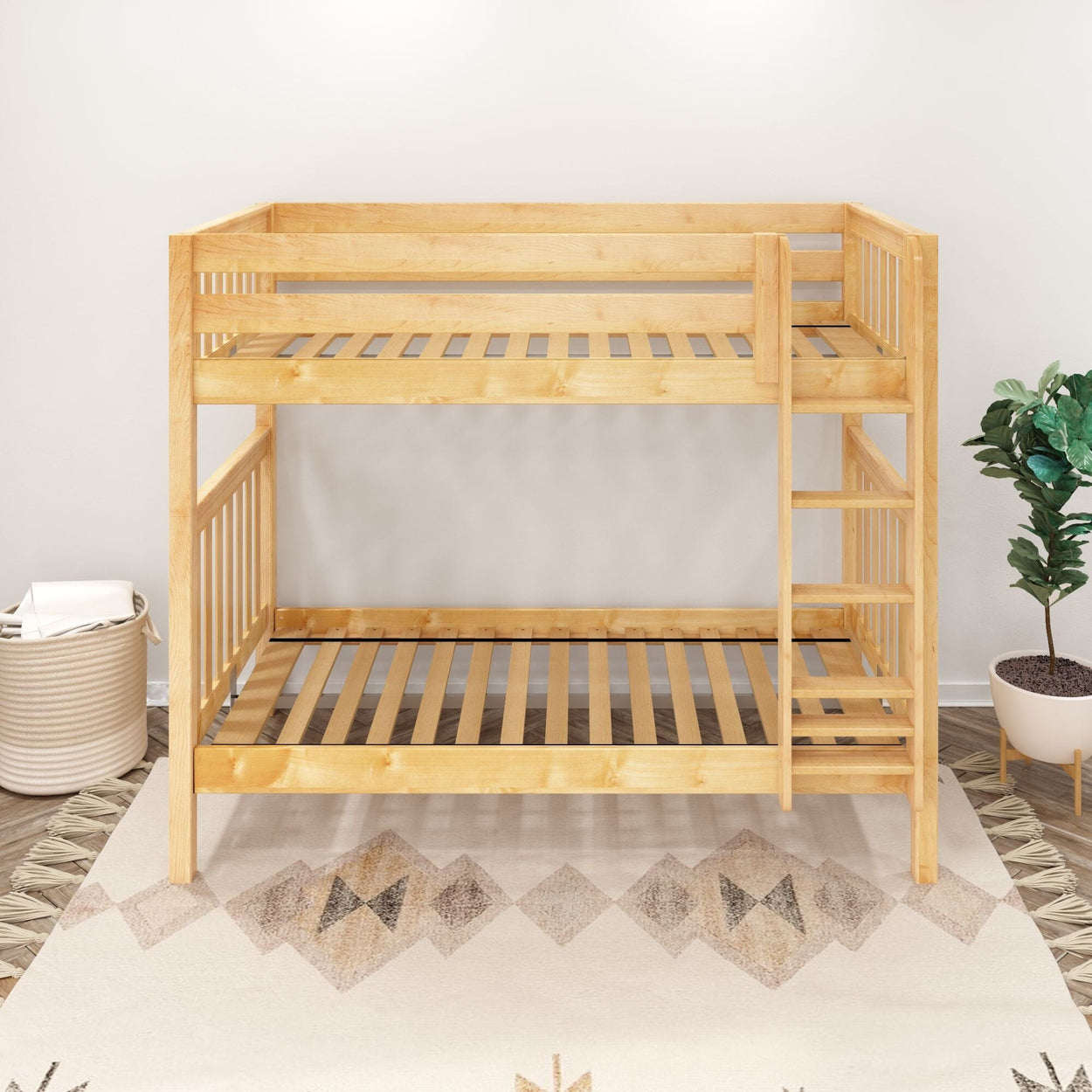 TALL XL NS : Classic Bunk Beds Twin XL High Bunk Bed with Straight Ladder on Front, Slat, Natural