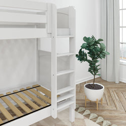 TALL XL WP : Classic Bunk Beds Twin XL High Bunk Bed with Straight Ladder on Front, Panel, White