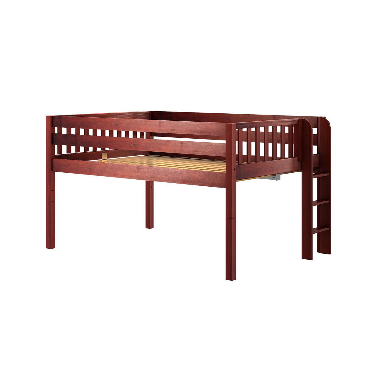 TENSE XL CS : Standard Loft Beds Queen Low Loft Bed with Straight Ladder on End, Slat, Chestnut