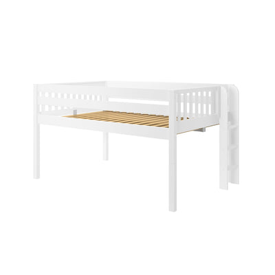 TENSE XL WS : Loft Bed Queen Low Loft Bed with Straight Ladder on End, Slat, White