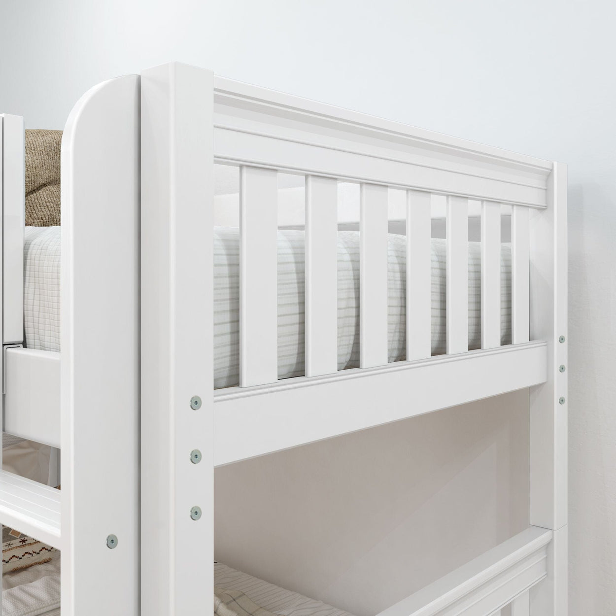 TERTIARY XL WS : Multiple Bunk Beds Twin XL Medium Corner Loft Bunk Bed with Angled Ladder and Stairs on Right, Slat, White