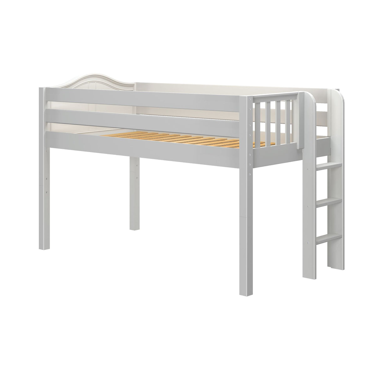 TIGHT WC : Standard Loft Beds Twin Low Loft Bed with Straight Ladder on End, Curved, White