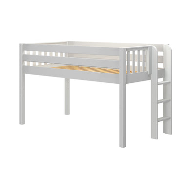 TIGHT WS : Standard Loft Beds Twin Low Loft Bed with Straight Ladder on End, Slat, White