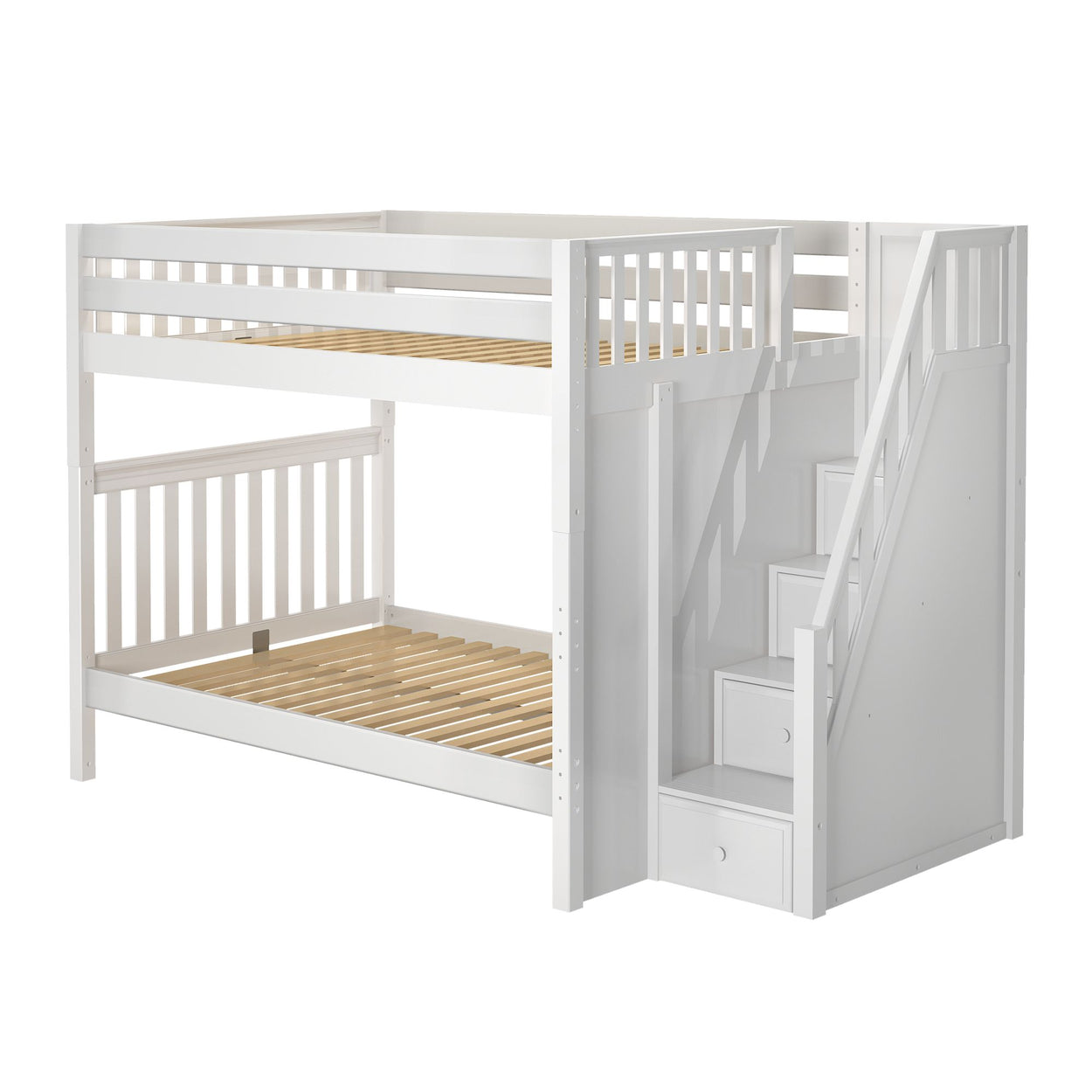 TOPPER XL WS : Classic Bunk Beds Full XL High Bunk Bed with Stairs, Panel, White