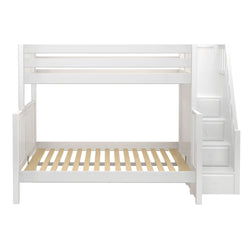 TOTEM XL WS : Staggered Bunk Beds High Twin XL over Full XL Bunk Bed with Stairs, Slat, White