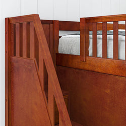 TREY XL CS : Multiple Bunk Beds Twin XL High Corner Loft Bunk with Angled Ladder and Stairs on Left, Slat, Chestnut