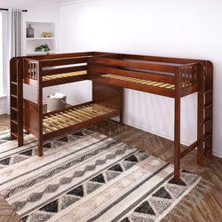 TRIFID 1 CP : Multiple Bunk Beds Twin Medium Corner Loft Bunk Bed with Straight Ladders on Ends, Panel, Chestnut