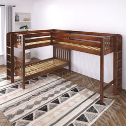 TRIFID 1 CS : Multiple Bunk Beds Twin Medium Corner Loft Bunk with Straight Ladders on Ends, Slat, Chestnut