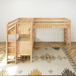 TRIFID 1 NP : Multiple Bunk Beds Twin Medium Corner Loft Bunk with Straight Ladders on Ends, Panel, Natural