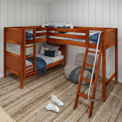 TRIFID CP : Multiple Bunk Beds Twin Medium Corner Loft Bunk Bed with Angled and Straight Ladder, Panel, Chestnut