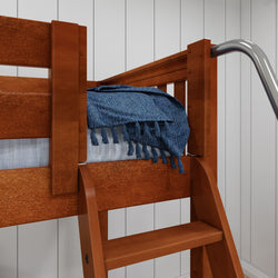 TRIFID CS : Corner Loft Bunk Twin Medium Corner Loft Bunk Bed with Angled and Straight Ladder, Slat, Chestnut