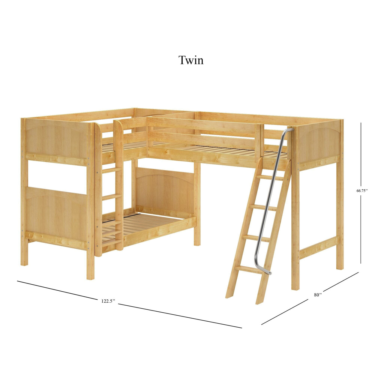 TRIFID NP : Corner Loft Bunk Twin Medium Corner Loft Bunk Bed with Angled and Straight Ladder, Panel, Natural