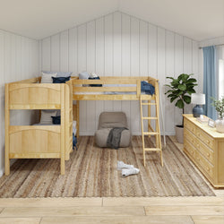 TRIFID NP : Corner Loft Bunk Twin Medium Corner Loft Bunk Bed with Angled and Straight Ladder, Panel, Natural