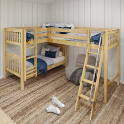 TRIFID NS : Multiple Bunk Beds Twin Medium Corner Loft Bunk Bed with Angled and Straight Ladder, Slat, Natural