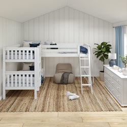 TRIFID WS : Corner Loft Bunk Twin Medium Corner Loft Bunk Bed with Angled and Straight Ladder, Slat, White