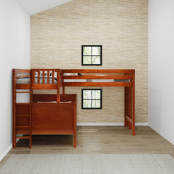 TRILATERAL 1 CP : Corner Loft Beds Twin over Full + Twin High Corner Loft Bunk with Staight Ladders on Ends, Panel, Chestnut