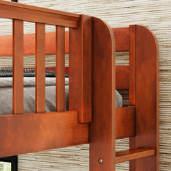 TRILATERAL 1 CP : Corner Loft Beds Twin over Full + Twin High Corner Loft Bunk with Staight Ladders on Ends, Panel, Chestnut