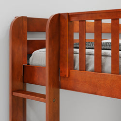 TRILATERAL 1 CS : Corner Loft Beds Twin over Full + Twin High Corner Loft Bunk with Staight Ladders on Ends, Slat, Chestnut