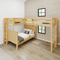 TRILATERAL 1 NP : Corner Loft Beds Twin over Full + Twin High Corner Loft Bunk with Staight Ladders on Ends, Panel, Natural