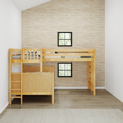 TRILATERAL 1 NP : Corner Loft Beds Twin over Full + Twin High Corner Loft Bunk with Staight Ladders on Ends, Panel, Natural