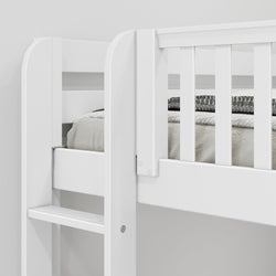 TRILATERAL 1 WP : Corner Loft Beds Twin over Full + Twin High Corner Loft Bunk with Staight Ladders on Ends, Panel, White