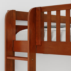 TRINITARIAN XL 1 CS : Corner Loft Bed Twin XL over Queen + Twin XL High Corner Loft Bunk with Straight Ladders on Ends, Slat, Chestnut