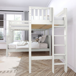 TRINITARIAN XL 1 WS : Corner Loft Bunk Twin XL over Queen + Twin XL High Corner Loft Bunk with Straight Ladders on Ends, Slat, White