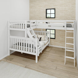 TRINITARIAN XL WS : Corner Loft Bunk Twin XL over Queen + Twin XL High Corner Loft Bunk with Angled Ladders, Slat, White