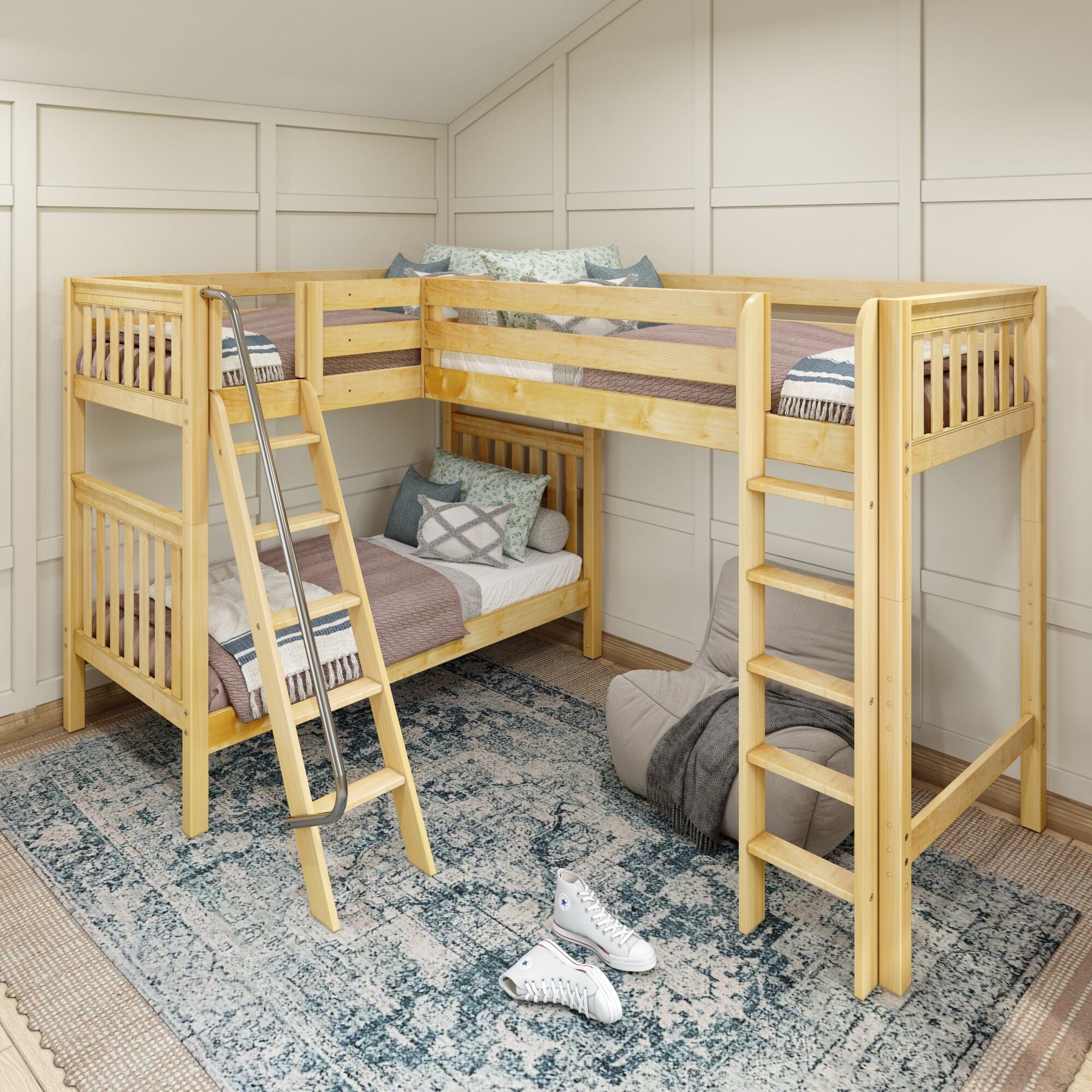 Twin High Corner Loft Bunk with Straight Ladder and Angled Ladder ...