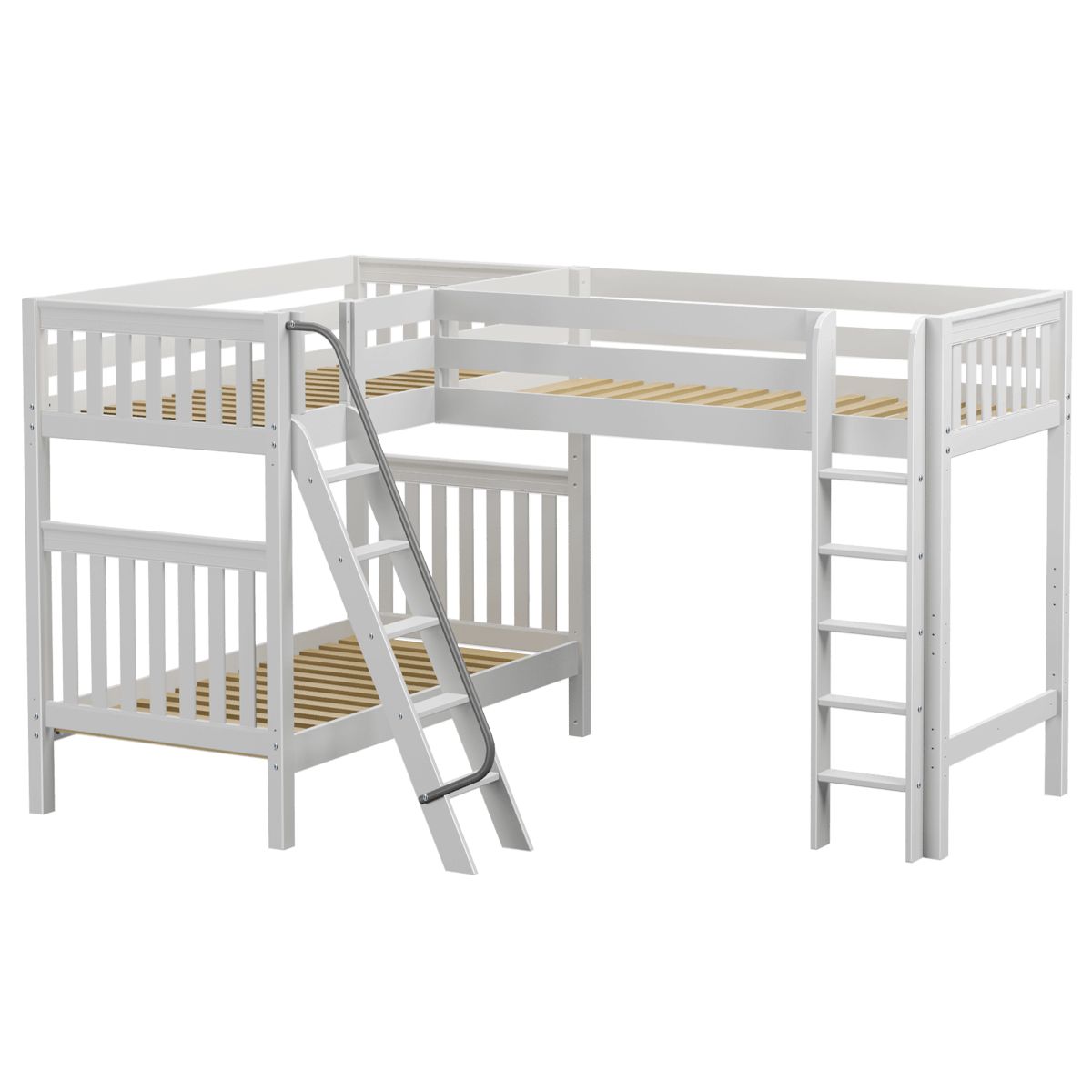 Twin High Corner Loft Bunk with Straight Ladder and Angled Ladder ...