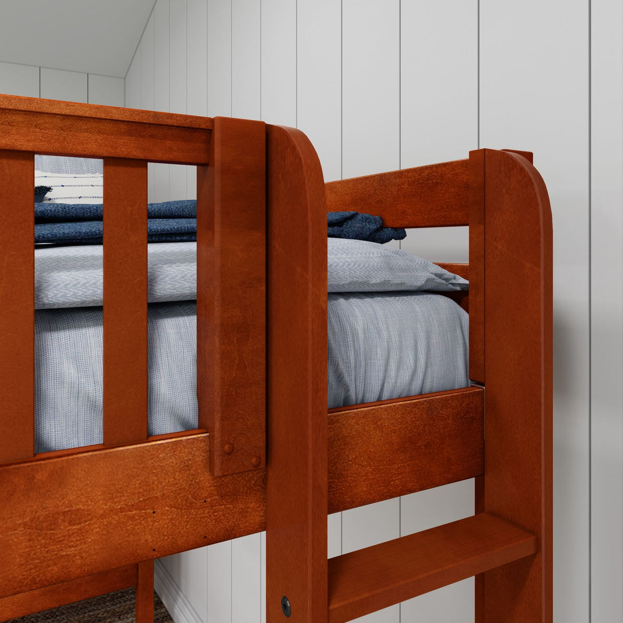 TRIO XL 1 CP : Corner Loft Bunk Twin XL High Corner Loft Bunk Bed with Ladders on Ends, Panel, Chestnut