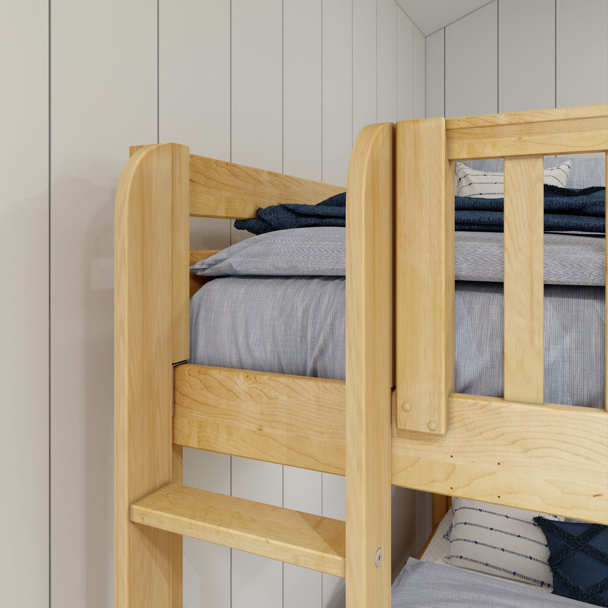 TRIO XL 1 NP : Corner Loft Bunk Twin XL High Corner Loft Bunk Bed with Ladders on Ends, Panel, Natural