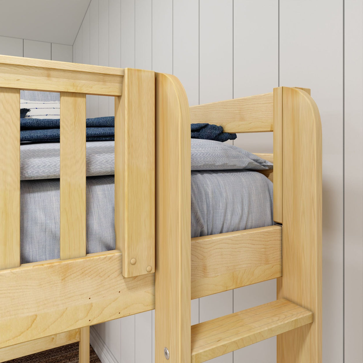 TRIO XL 1 NP : Corner Loft Bunk Twin XL High Corner Loft Bunk Bed with Ladders on Ends, Panel, Natural