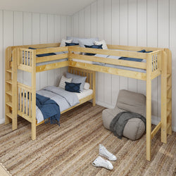 TRIO XL 1 NS : Multiple Bunk Beds Twin XL High Corner Loft Bunk Bed with Ladders on Ends, Slat, Natural