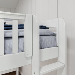 TRIO XL 1 WS : Corner Loft Bunk Twin XL High Corner Loft Bunk Bed with Ladders on Ends, Slat, White