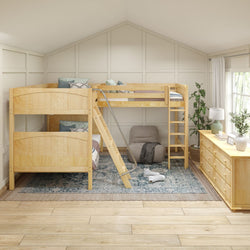 TRIPLET NP : Multiple Bunk Beds Full High Corner Loft Bunk Bed, Panel, Natural