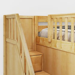 TRIVIUM XL NP : Multiple Bunk Beds Twin XL Medium Corner Loft Bunk Bed with Angled Ladder and Stairs on Left, Panel, Natural