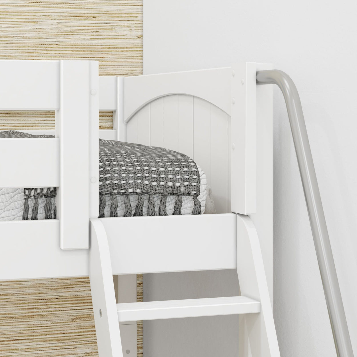 TRIVIUM XL WP : Multiple Bunk Beds Twin XL Medium Corner Loft Bunk Bed with Angled Ladder and Stairs on Left, Panel, White