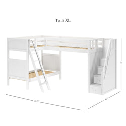 TROIKA XL WP : Multiple Bunk Beds Twin XL High Corner Loft Bunk with Angled Ladder and Stairs on Right, White, Panel