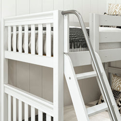 TROIKA XL WS : Multiple Bunk Beds Twin XL High Corner Loft Bunk with Angled Ladder and Stairs on Right, Slat, White