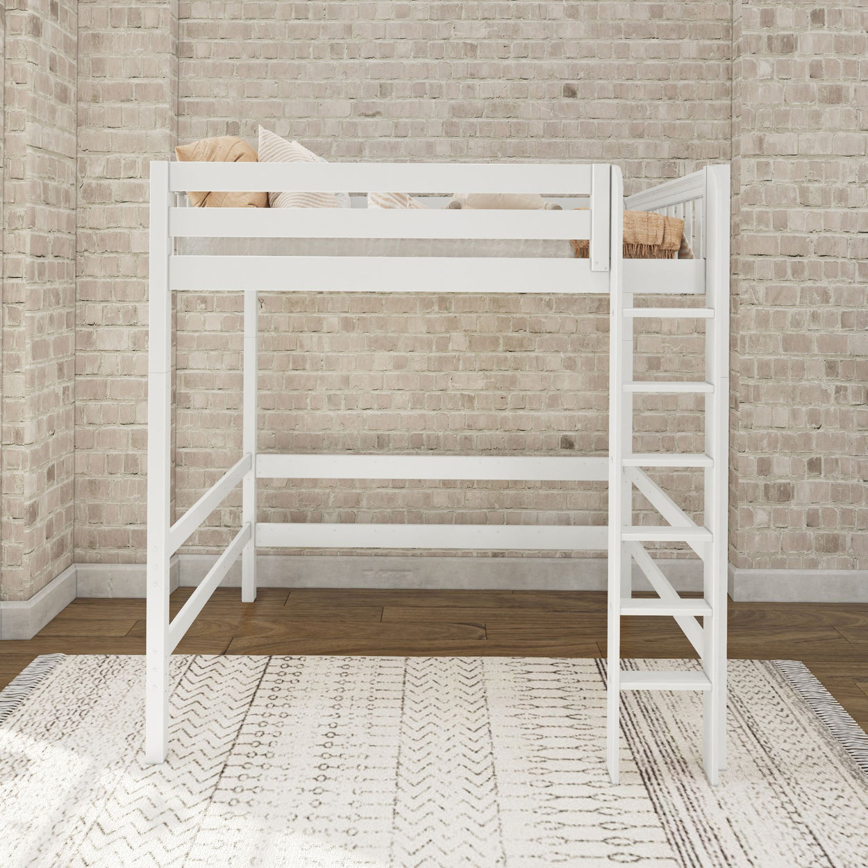 Uber Grand WS : Loft Bed Full Uber High Loft Bed with Straight Ladder on Front, Slat, White