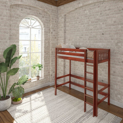 UBER JIBJAB XL CS : Standard Loft Beds Twin XL Uber High Loft Bed with Straight Ladder on Front, Slat, Chestnut