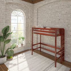 Uber Slam CS : Standard Loft Beds Twin Uber High Loft Bed with Straight Ladder on End, Slat, Chestnut