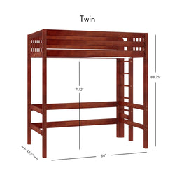 Uber Slam CS : Standard Loft Beds Twin Uber High Loft Bed with Straight Ladder on End, Slat, Chestnut